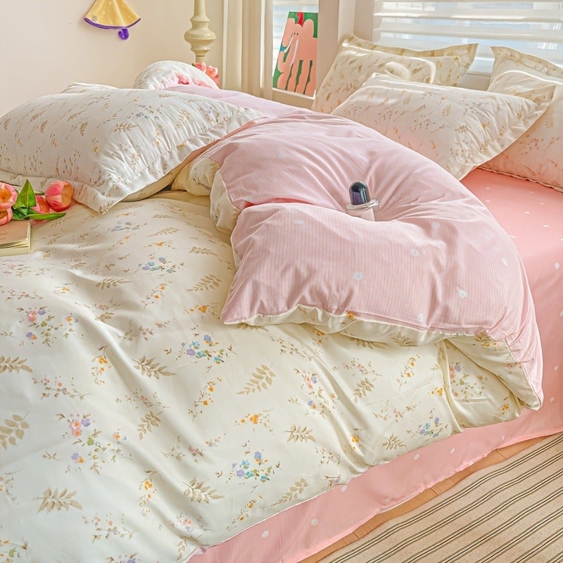 3pcs Floral Leaf Pattern Duvet Cover Set, Includes 1 Duvet Cover and 2 Pillowcases. Soft and Skin-Friendly Home Bedding, Suitable for All Seasons, Breathable, and Machine Washable - Image 1
