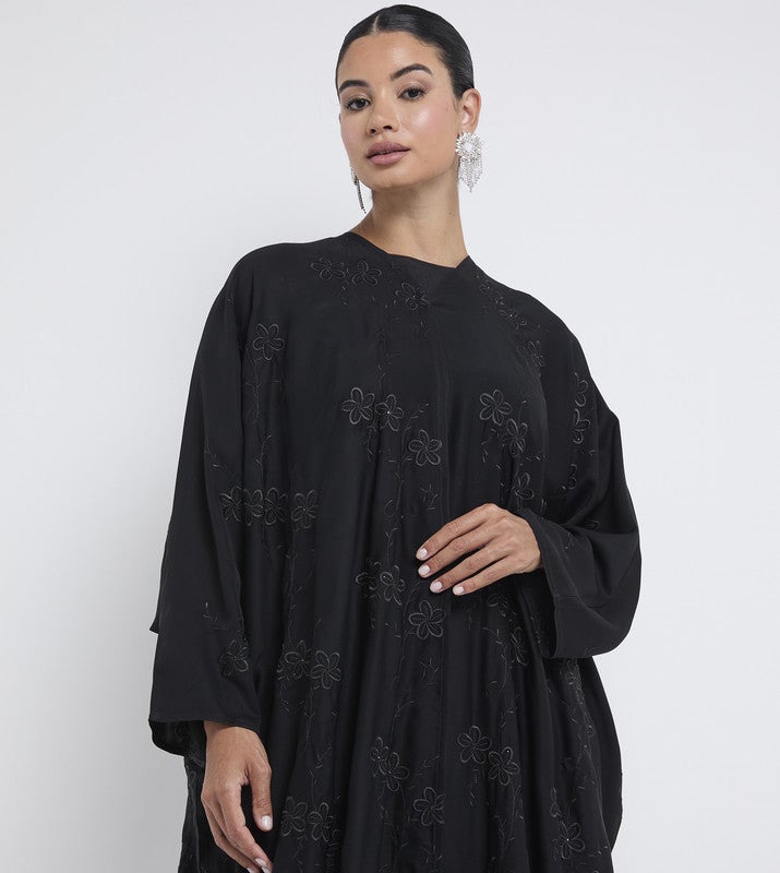 ROZA Stylish Black Abaya with Embroidery and Stone Work - Image 3