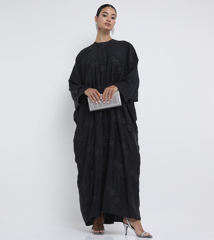 ROZA Stylish Black Abaya with Embroidery and Stone Work - Image 1