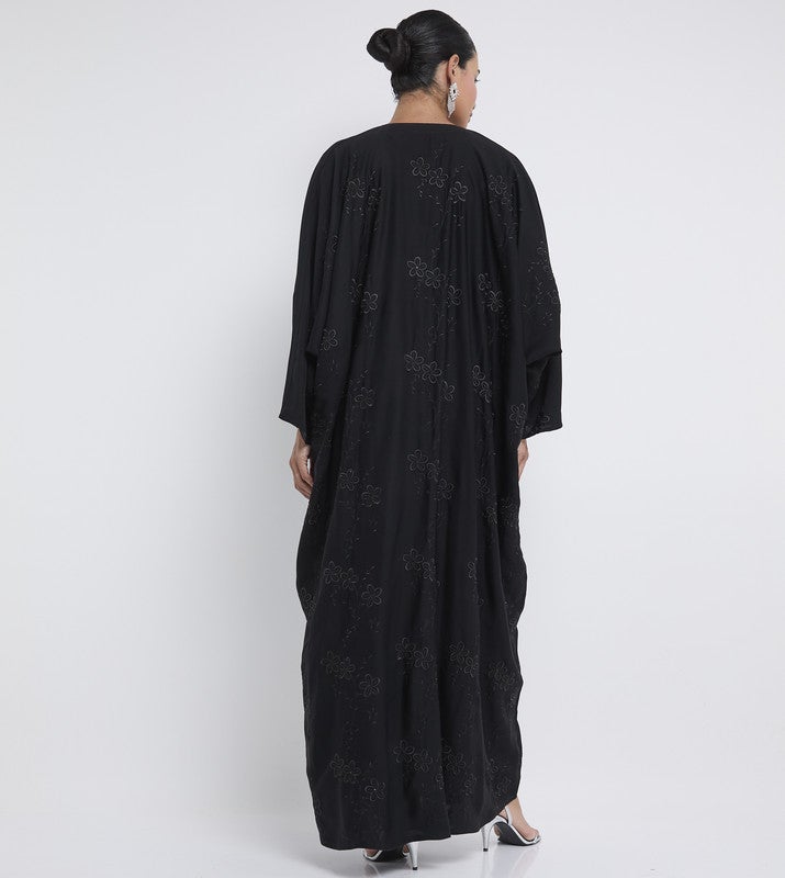 ROZA Stylish Black Abaya with Embroidery and Stone Work - Image 5