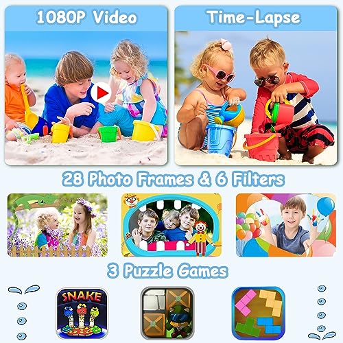 Agoigo Kids Waterproof Camera - Children Underwater HD Video Digital Camcorder, Portable Travel Toy for Toddler - Ideal Christmas Birthday Gifts for Boys Girls Age 3-12 with 32GB Card (Dark Blue) - Image 4