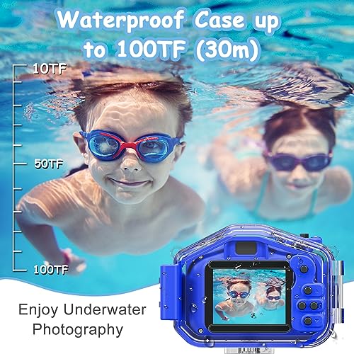 Agoigo Kids Waterproof Camera - Children Underwater HD Video Digital Camcorder, Portable Travel Toy for Toddler - Ideal Christmas Birthday Gifts for Boys Girls Age 3-12 with 32GB Card (Dark Blue) - Image 3