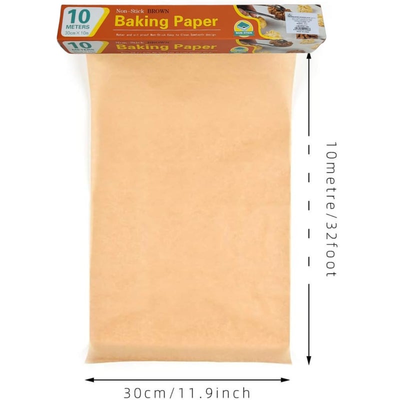 Greaseproof Parchment Paper Roll For Baking And Food Wrapping 10M x 30CM Unbleached Non Stick Butter Paper Heat Resistant Air Fryer Liners Oil Proof Cooking Paper Roll For Oven Steaming Frying Baking - Image 2