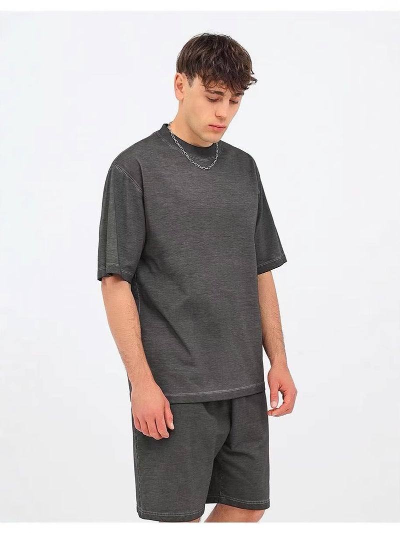 240G American Retro Style Old Gradient Short Sleeve T-Shirt Tide Brand Cotton Loose Tide Brand Explosions - Image 3