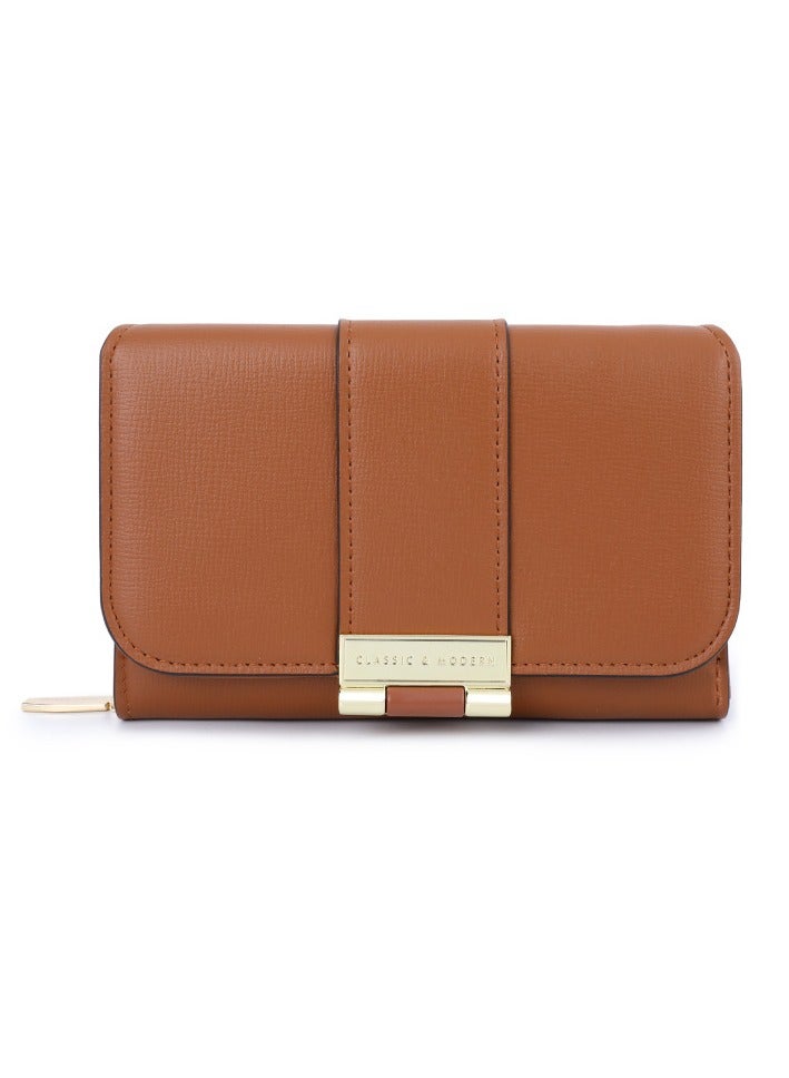 xozgdovg Brown multi-functional women's purse short fashion multi-card wallet 
