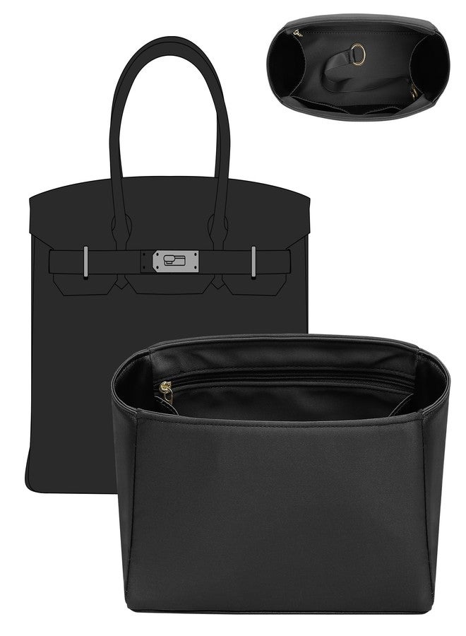 Doxo Premium Satin Fabric Birkin 35 Handbag Organizer - Luxury Inner Insert for Women's Tote Bags - Ultra-Soft & Lightweight - Perfect for Birkin 35 (BR35, Black) - Image 1