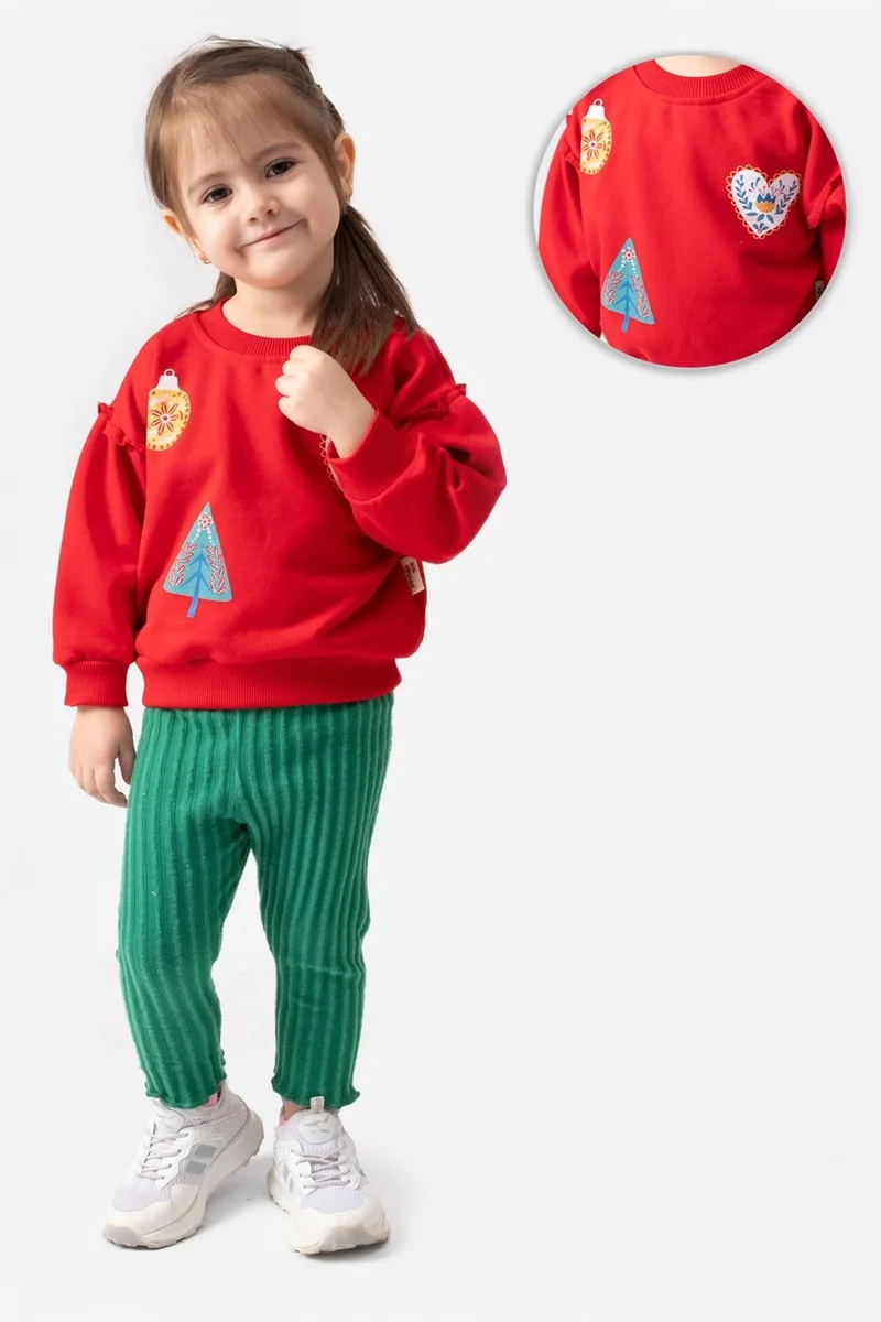 مينيمن جيجيليري My Little Ones (6-18 Months) Tree Heart Printed New Year's Raised Three Rope Girl Baby Set - Red-Green