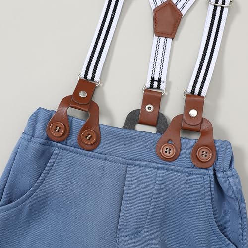 WESIDOM Baby Boy Clothes Suit 0-24M Infant Gentleman Wedding Outfit, Shirt+Bowtie+Beret+Suspender Pants Clothing Set - Image 5