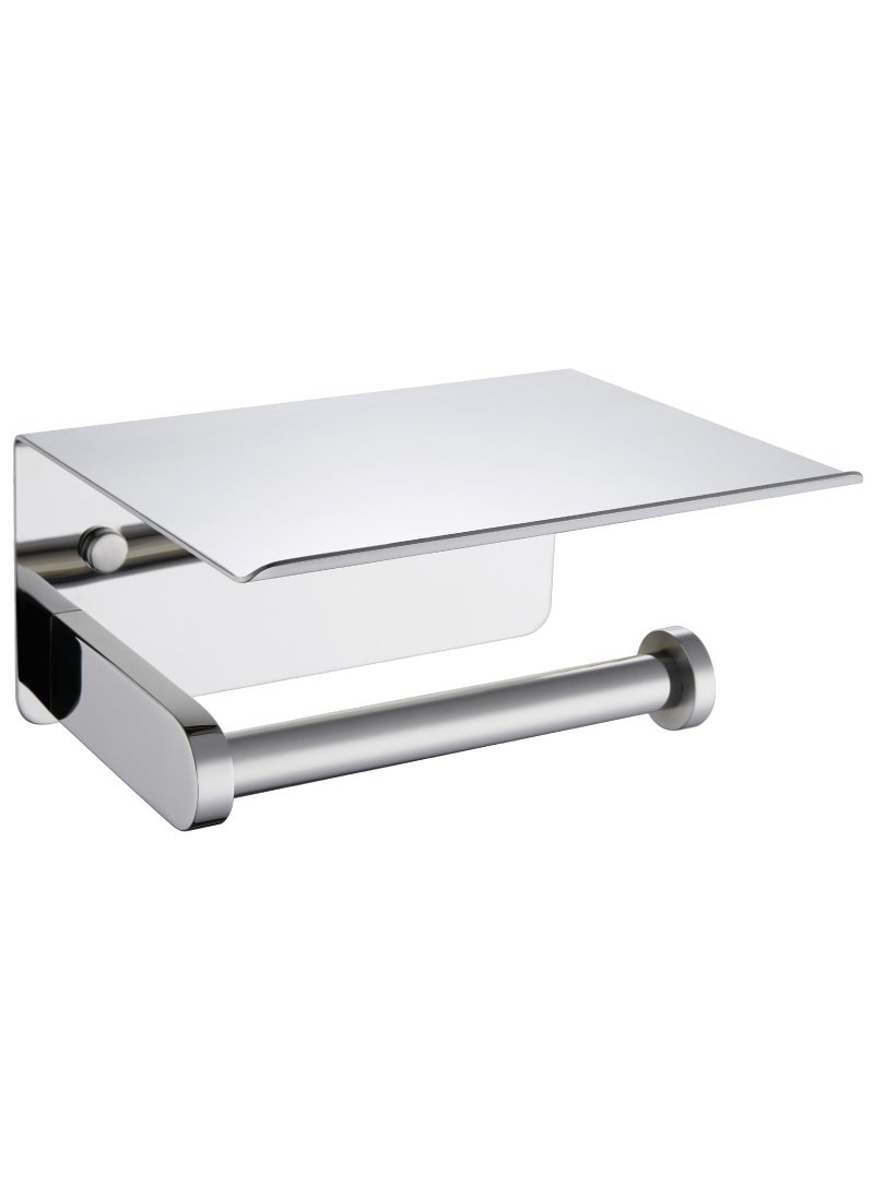 APLusee APLusee Toilet Paper Holder with Phone Shelf Polished Chrome SUS 304 Stainless Steel Bathroom Accessories Tissue Roll Dispenser Storage Wall Mounted 