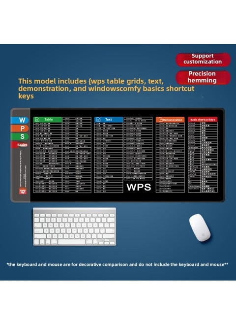 Oversized Shortcut Keys Complete Mouse Pad Excel Ps Cad Wps One-piece Delivery Office Desk Pad Thickened-Color:700x300x2mm-Pattern:WPS Classic Professional Edition
