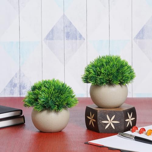 Dekorly Plastic Artificial Plant With Pot | Faux Plants For Home Office Decor | Artificial Green Plants For Desk Decoration | Bedroom Decor, Indoor Decor | Pack Of 2 - Image 1