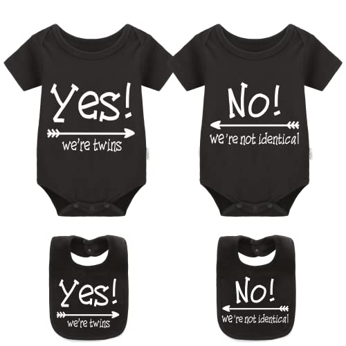 YSCULBUTOL Baby Twins Bodysuits Yes We are Twins No We are Identical Twins Bodysuit Boys Twins Clothes Baby Girls Set（black 0-3m） - Image 1