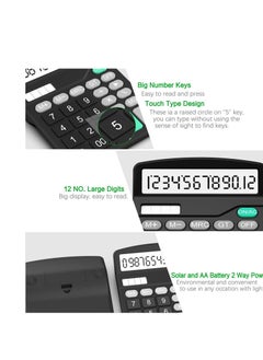 Excefore 2 Pack Standard Function Calculator, Solar & Battery Power 12 Digit Display Big Button Desktop Calculators, Suitable for Home and Office (Black)  - Image 3