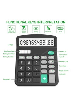 Excefore 2 Pack Standard Function Calculator, Solar & Battery Power 12 Digit Display Big Button Desktop Calculators, Suitable for Home and Office (Black)  - Image 2