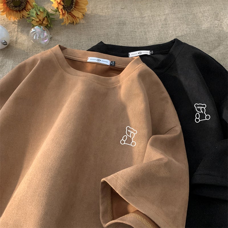 American Retro 220g Heavyweight Suede Short-Sleeved T-Shirt Men's Trendyy Brand Trendy Oversize Small Neckline 7-Quarter Sleeve Summer - Image 5