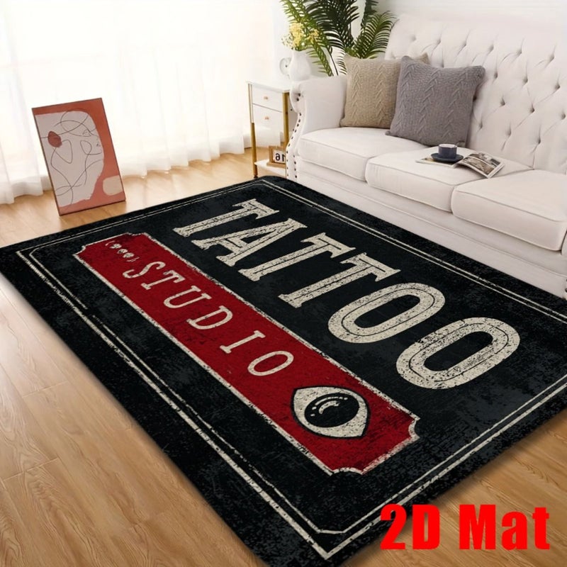 2D Flat Vintage Tattoo Studio Floor Mat 15.7x23.6 Inch Non Slip Thick Flannel Durable Machine Washable Indoor Outdoor Bathroom Living Room Decor - Image 1