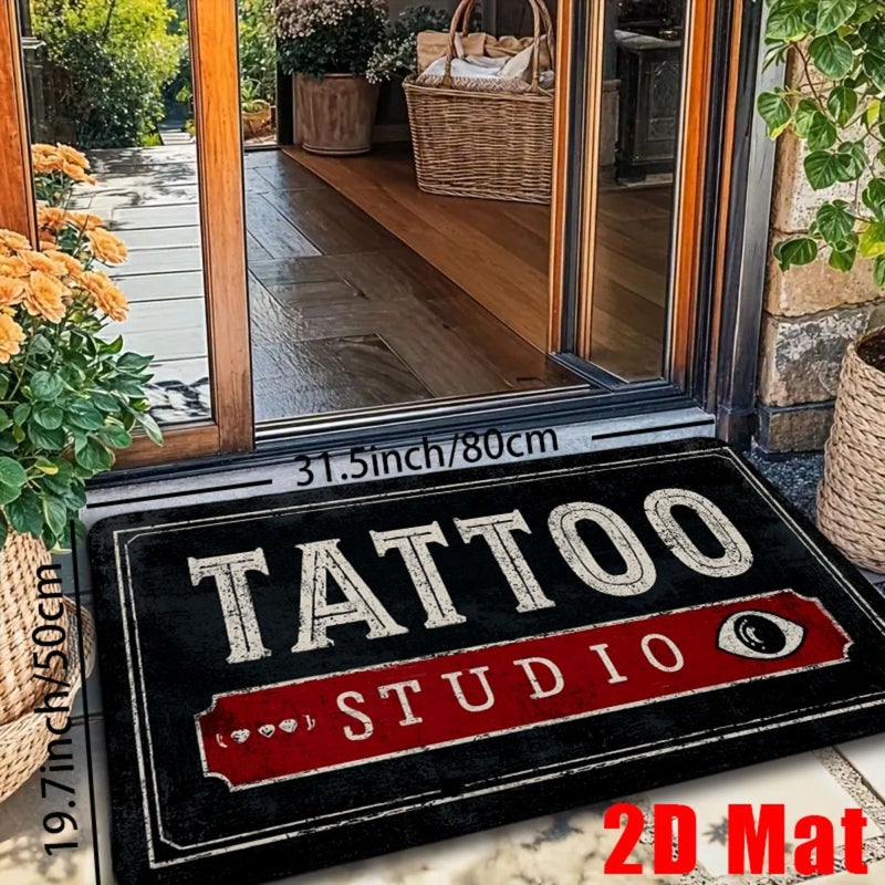 2D Flat Vintage Tattoo Studio Floor Mat 15.7x23.6 Inch Non Slip Thick Flannel Durable Machine Washable Indoor Outdoor Bathroom Living Room Decor - Image 5
