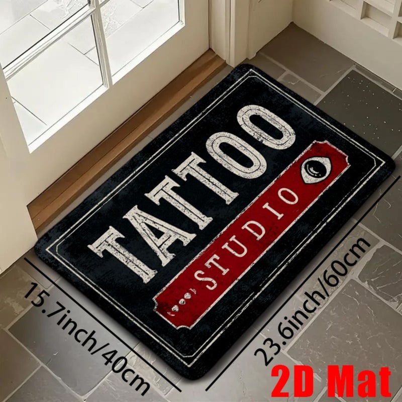 2D Flat Vintage Tattoo Studio Floor Mat 15.7x23.6 Inch Non Slip Thick Flannel Durable Machine Washable Indoor Outdoor Bathroom Living Room Decor - Image 3