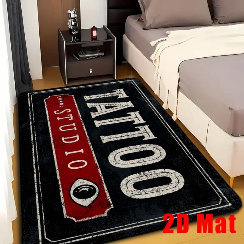 2D Flat Vintage Tattoo Studio Floor Mat 15.7x23.6 Inch Non Slip Thick Flannel Durable Machine Washable Indoor Outdoor Bathroom Living Room Decor - Image 2