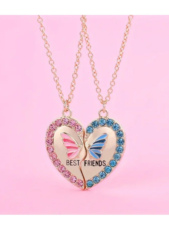 Goolsky 2pcs/Set Butterfly Heart Pendant Necklace – Girls Friendship BFF Necklaces Best Friend Jewelry Gift, Butterfly Heart Matching Design - Image 1