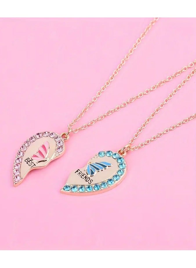 Goolsky 2pcs/Set Butterfly Heart Pendant Necklace – Girls Friendship BFF Necklaces Best Friend Jewelry Gift, Butterfly Heart Matching Design - Image 4
