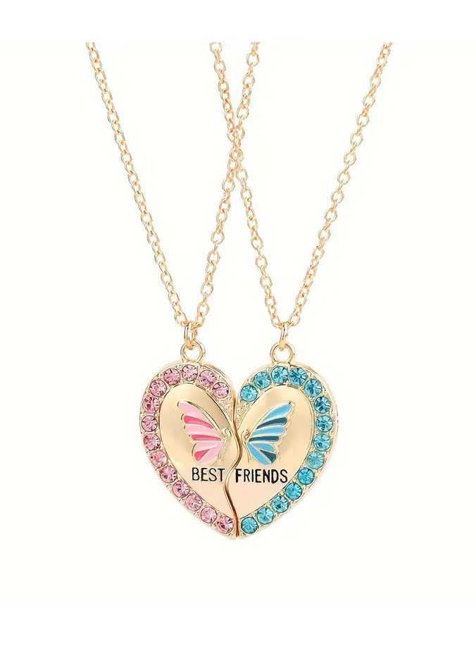 Goolsky 2pcs/Set Butterfly Heart Pendant Necklace – Girls Friendship BFF Necklaces Best Friend Jewelry Gift, Butterfly Heart Matching Design - Image 5