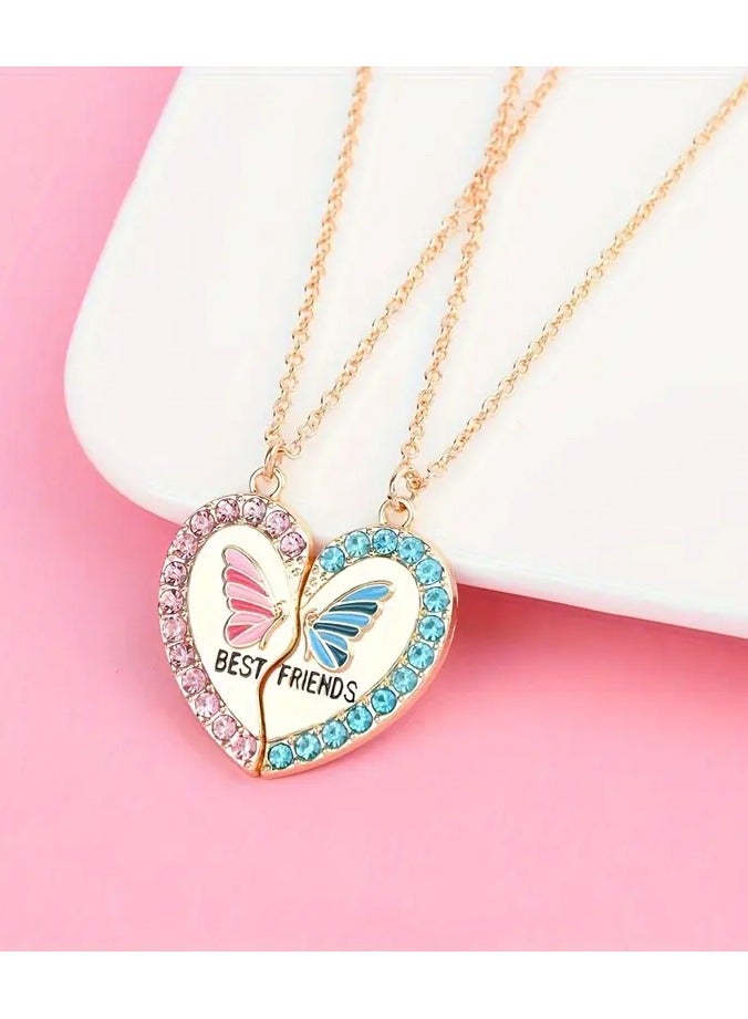 Goolsky 2pcs/Set Butterfly Heart Pendant Necklace – Girls Friendship BFF Necklaces Best Friend Jewelry Gift, Butterfly Heart Matching Design - Image 2