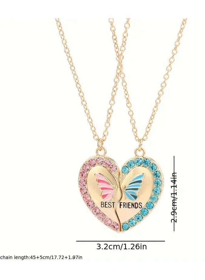 Goolsky 2pcs/Set Butterfly Heart Pendant Necklace – Girls Friendship BFF Necklaces Best Friend Jewelry Gift, Butterfly Heart Matching Design - Image 3