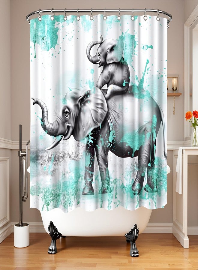 FuShvre Elephant Shower Curtains for Bathroom Wild Animal Bathtub Curtain Fabric Bathroom Decor Set Hooks Included 72"x 72" Teal and Gray - Image 3