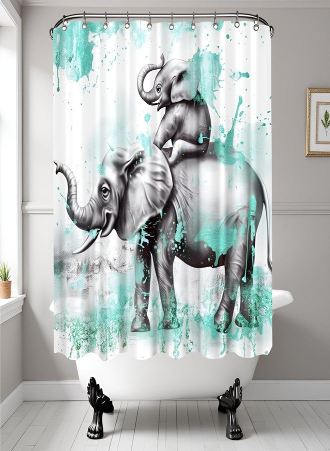 FuShvre Elephant Shower Curtains for Bathroom Wild Animal Bathtub Curtain Fabric Bathroom Decor Set Hooks Included 72"x 72" Teal and Gray - Image 1