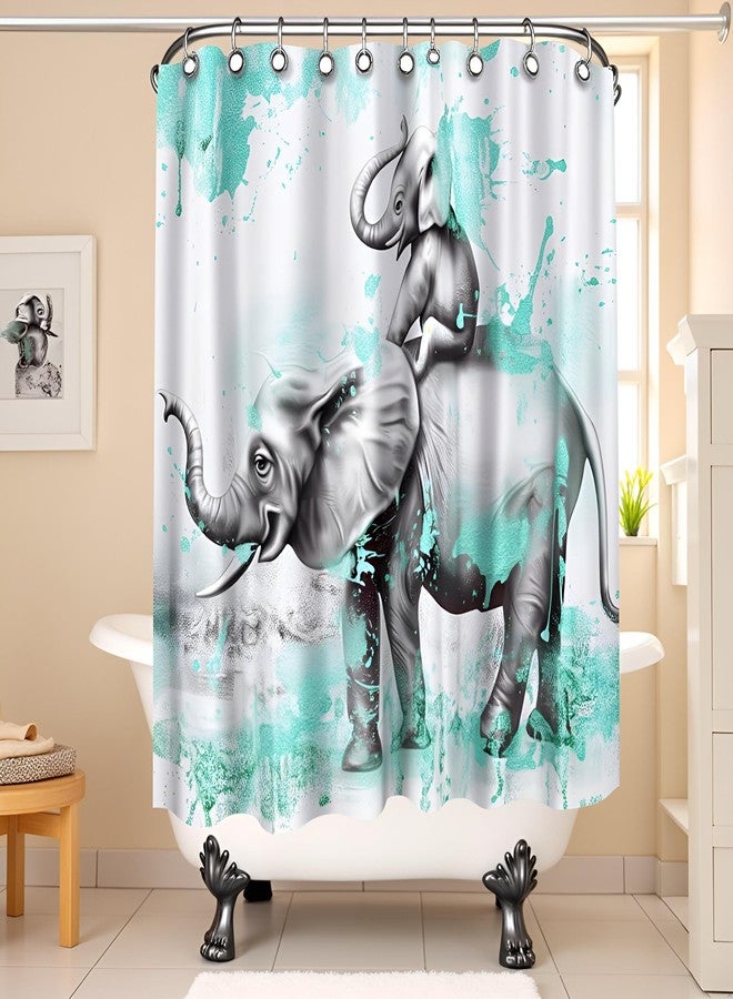FuShvre Elephant Shower Curtains for Bathroom Wild Animal Bathtub Curtain Fabric Bathroom Decor Set Hooks Included 72"x 72" Teal and Gray - Image 2