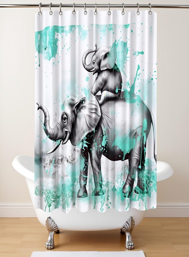 FuShvre Elephant Shower Curtains for Bathroom Wild Animal Bathtub Curtain Fabric Bathroom Decor Set Hooks Included 72"x 72" Teal and Gray - Image 4