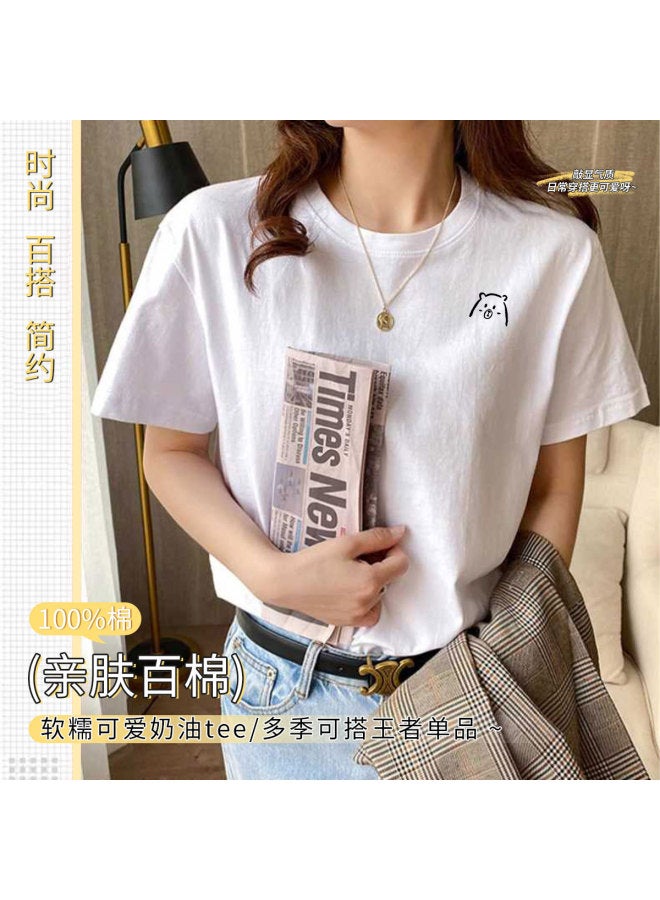 LANG SHA Women'S T-Shirt Short Sleeve Top Half Sleeve Printed Undershirt Single Piece - Image 2
