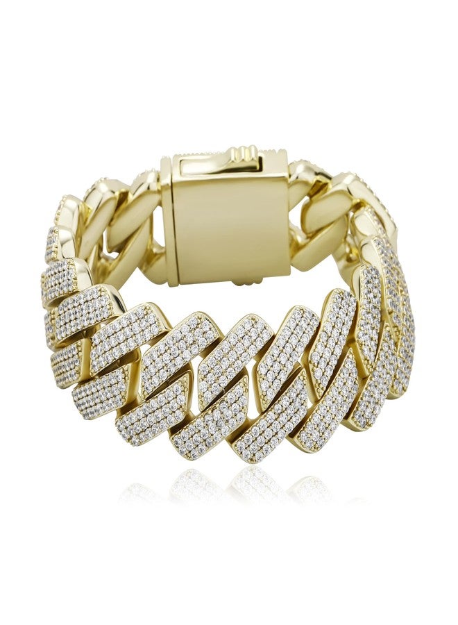TOPGRILLZ Pulseras Para Hombres Gold Bracelet for Men Diamond Cuban Link Bracelet for Women 3 Row 20mm Miami 14K Gold Plated Iced out Straight Edge Rapper Costume (Gold, 8IN) - Image 1