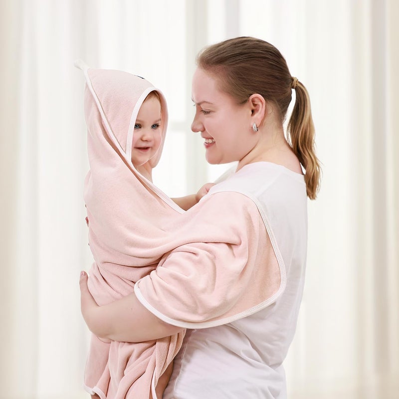 GRSSDER Baby Hooded Towel 2 Pack for Newborn, Super Soft Bath Towels with Original Design, Ultra Absorbent Knit Terry, Large Toddler Towels with Hood for Girls, Shower Gifts for Infant, 34"x 34" - Image 2