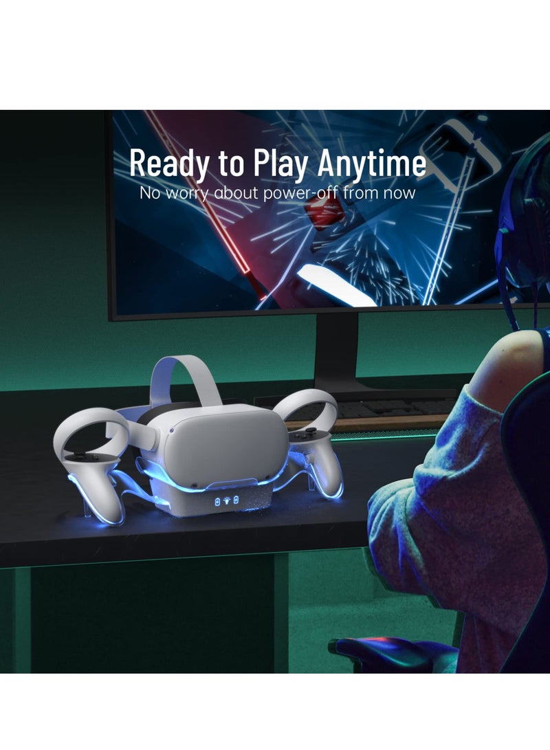 قاعدة شحن VR لجهاز أوكولس كويست 2 مع ضوء LED، وقاعدة شحن سريعة لسماعة الرأس ووحدات التحكم باللمس، تتضمن بطاريتين قابلتين لإعادة الشحن وموصل مغناطيسي نوع-C - Image 5