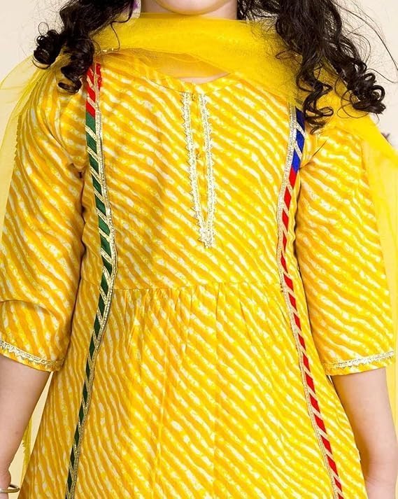 Naixa Girls Yellow & White Solid Rayon & Chanderi Top With Sharara | Salwar Suit Set | Kurta Sharara Set for girls kids (SE17_7-8 YEAR) - Image 2