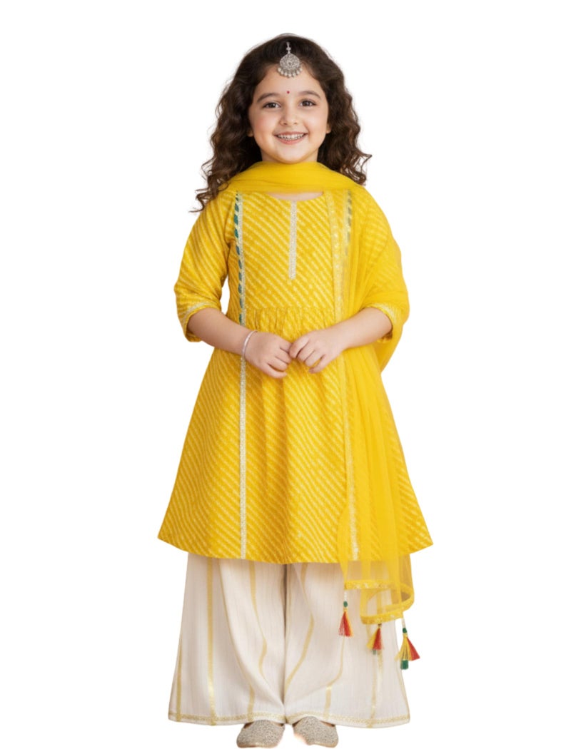 Naixa Girls Yellow & White Solid Rayon & Chanderi Top With Sharara | Salwar Suit Set | Kurta Sharara Set for girls kids (SE17_7-8 YEAR) - Image 1