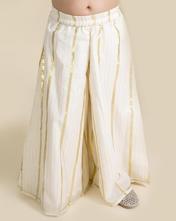 Naixa Girls Yellow & White Solid Rayon & Chanderi Top With Sharara | Salwar Suit Set | Kurta Sharara Set for girls kids (SE17_7-8 YEAR) - Image 3