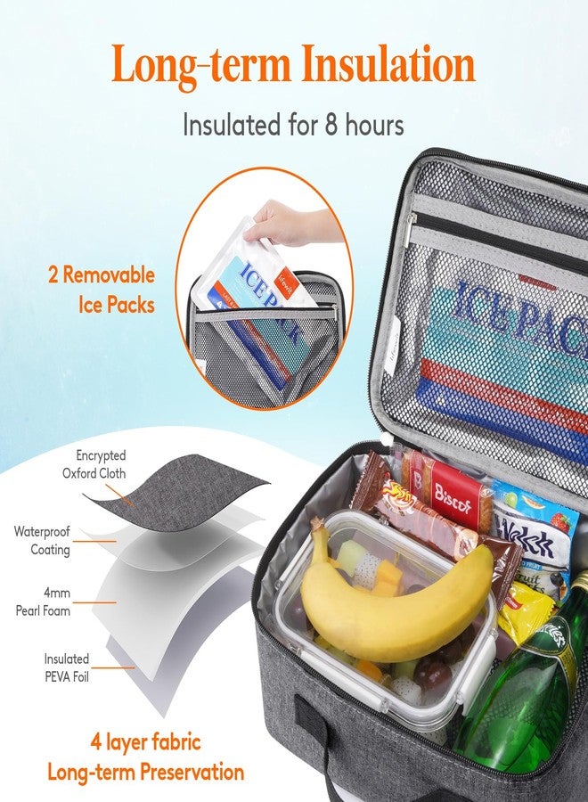 Lifewit Freezable Lunch Box, Insulated Reusable Lunch Bag with 2 Ice Packs, Mini Cooler Snack Bag for Bento Box for Salad, Sandwich, Snacks fo Men Women for Work, Dark Gray 5L - Image 2