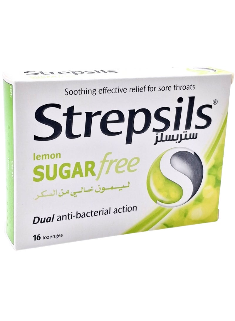 ستربسلز معينات الليمون الخالية من السكر من ستريبسلز 16 (تخفيف سريع لالتهاب الحلق)