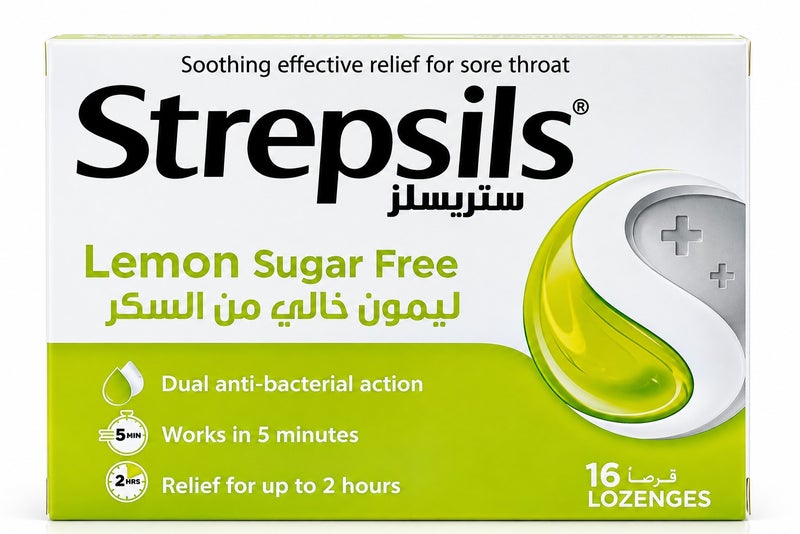 Strepsils Lemon Sugar-Free Lozenges 16’s (Quick Relief for Sore Throat) - Image 1