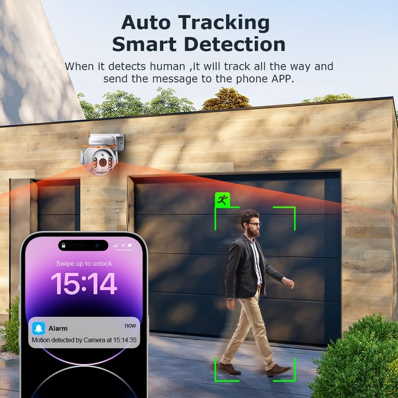 INQMEGA 5MP TUYA Smart Camera,Security Home Surveillance Camera with 2.4G WiFi,2-Way Audio, Full Color Night Vision, Waterproof, Motion Detection, Spotlight & Siren - Image 3