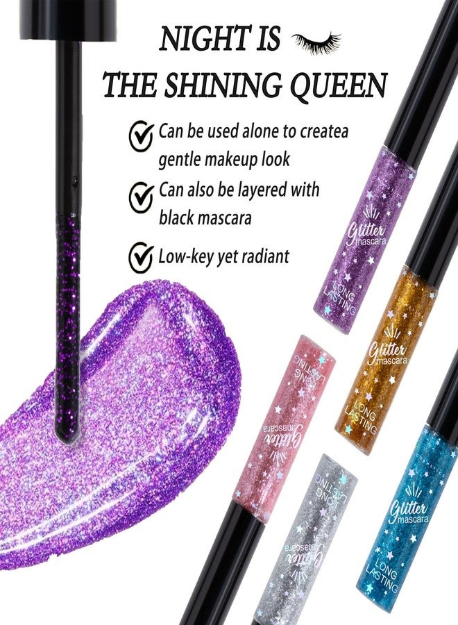 KTouler Glitter Mascara Volume and Length,Waterproof Sparkle Mascara for Eyelashes,Voluminous Curl,Anti-Sweat,No Blooming Colored Charming Long Lasting for Eyelash Eye Makeup - Image 4
