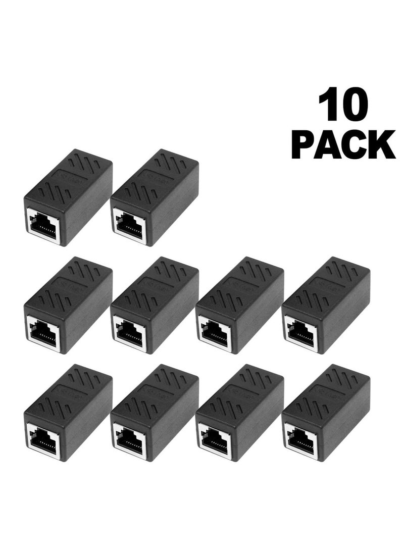 RJ45 Coupler, 10 Pack in Line Coupler Cat7/ Cat6/ Cat5e Ethernet Cable Extender Adapter Female to Female, Network Cable Coupler Female to Female (Black) - Image 1
