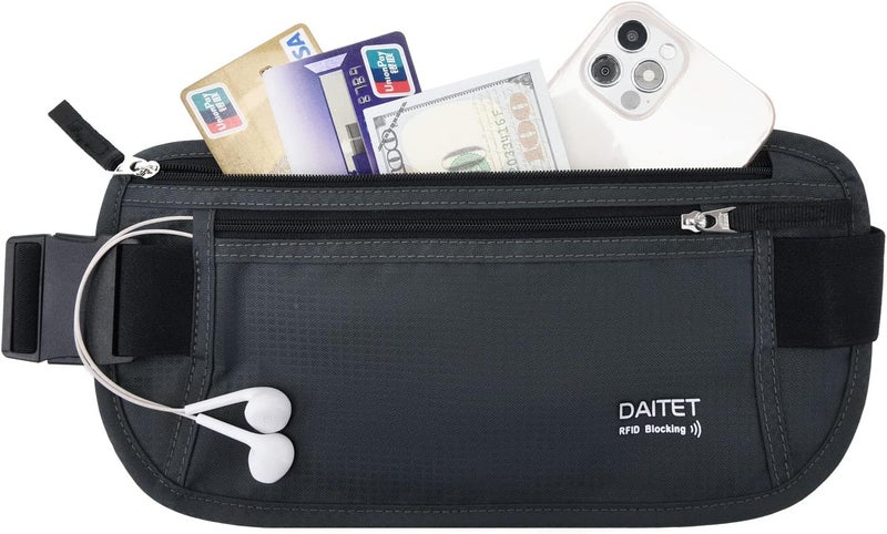 DAITET حزام النقود - حامل جواز السفر، محفظة سفر مخفية آمنة مع حجب RFID، حزام خفي للخصر - Image 2