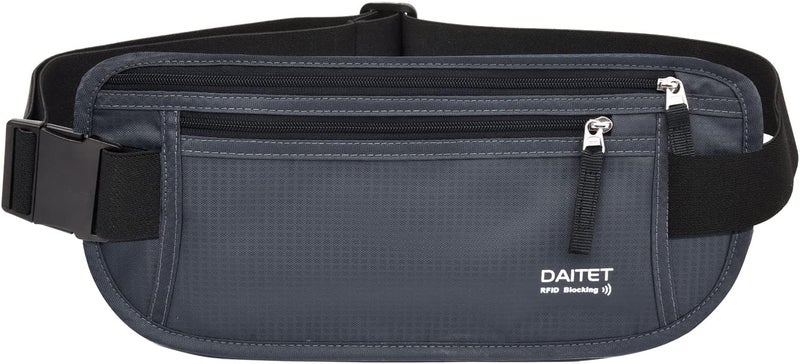 DAITET حزام النقود - حامل جواز السفر، محفظة سفر مخفية آمنة مع حجب RFID، حزام خفي للخصر - Image 1