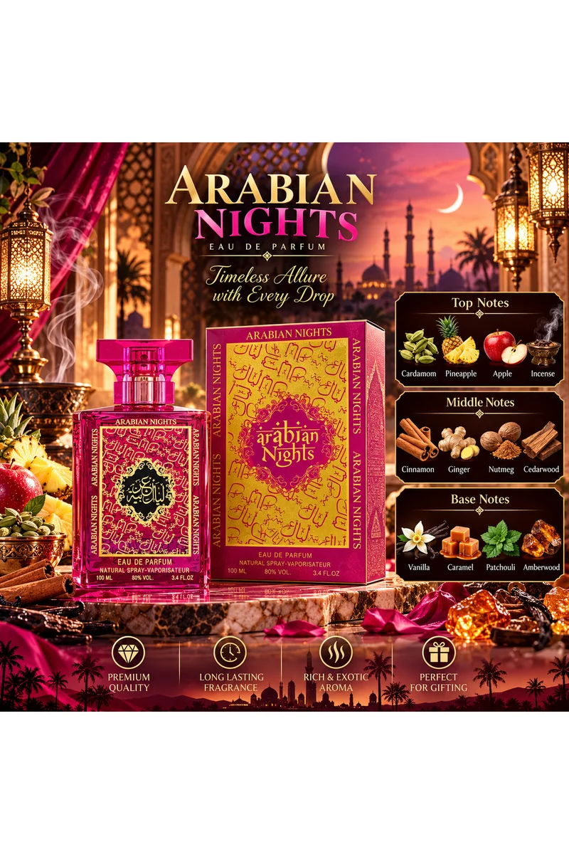 mahabub Arabian Nights Pink Eau De Parfum 100ml | Spicy, Sweet & Woody Fragrance