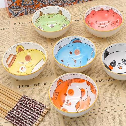 BLLREMIPSUR 6 PCS Ceramic Rice Bowls, Cute Cartoon Small Dessert Bowl, Cereal Bowls Serving Bowl Gift Set, for Oatmeal, Ice Cream, Salads, Soups - Image 5