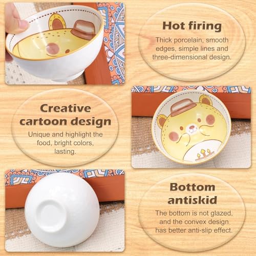 BLLREMIPSUR 6 PCS Ceramic Rice Bowls, Cute Cartoon Small Dessert Bowl, Cereal Bowls Serving Bowl Gift Set, for Oatmeal, Ice Cream, Salads, Soups - Image 2
